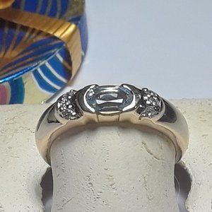 Estate .75ctw Natural Oval Aquamarine & Diamond Sideways 14Kt Y/Gold Ring #19297